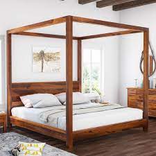 Costway full size metal canopy bed frame 4 poster steel slats w/safety guardrails gold. Osteen Contemporary Style Solid Wood Low Height Platform Canopy Bed