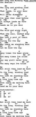 The Long And Winding Road That Leads To Your Door Lyrics Song Lyrics With Guitar Chords For The Long And Winding Road Song Lyrics Chords Guitar Chords For Songs Music Chords