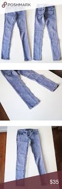 Distressed Acid Wash Denim Skinny Jeans Stone Wash Light