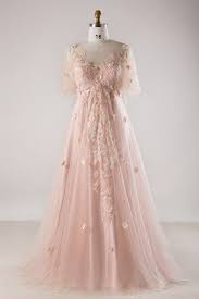 Plus Size Blush Pink Flowing Long Tulle Flowers Long Formal Dress Mn022 Gemgrace Com Evening Dresses With Sleeves Evening Dresses Pink Prom Dresses Short