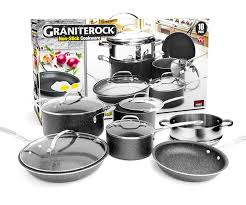 Graniterock 10 Piece Cookware Set Scratchproof Nonstick Granitecoated Pfoafree As Seen On Tv Kitchen Amp Dini Cookware Set Pots And Pans Sets Pots And Pans