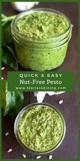 This Easy Nut Free Pesto Sauce Is Quick And Easy To Make Homemade Pesto Without Nuts Lots Of Fresh Bas Nut Free Pesto Homemade Pesto Recipe Pesto Recipe Easy