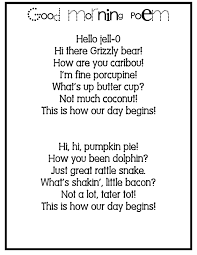 Pocket Full Of Kinders More Freebies Center Games Good Morning Poems Kindergarten Poems Preschool Songs