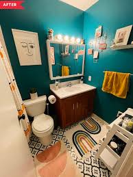 We tried to consider all the trends. Colorful Bathroom Redo Before And After Colorful Rental Bathroom Redo Apartment Therapy