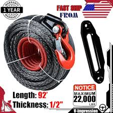 92 1 2 Black Synthetic Winch Rope Cable 22 000lbs Red Hook Hawse Fairlead Synthetic Winch Rope Winch Rope Winch