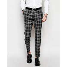 Black And White Checkered Pants Outfit Asos Skinny Suit Trousers In Tartan Check 36280 Iqd Liked On Polyvore Featuring Men S Fashion Men S C Pants Outfit Men Mens Pants Fashion Mens Plaid Pants