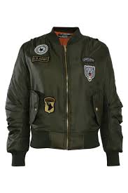 Badge Detail Bomber Jacket In Khaki Green Green Bomber Jacket Bomber Jacket Green Khaki Jacket