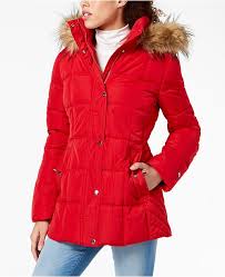 Hooded Faux Fur Trim Puffer Coat Created For Macys