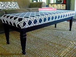 Transform a coffee table into an upholstered bench. Vintage Junky Creating Character How To Turn A Coffee Table Into An Upholstered Bench Furniture Diy Diy Furniture Diy Coffee Table