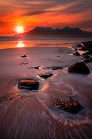 Sunset Over The Isle Of Rhum Western Scotland Viewed From The Isle Of Eigg Across Laig Bay To The Cuillin Of Rh Beautiful Sunset Beautiful Nature Scenery