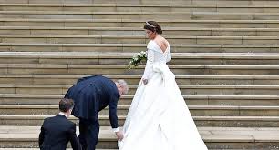 Princess eugenie's wedding gown featured design elements similar to both kate middleton's and meghan markle's. Princess Eugenie S Wedding Dress First Photos