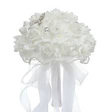Wedding bouquet artificial flowers & rhinestones white 9 x 12 in. 9zfoprsfhcm15m
