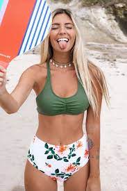 Celadon Green And Floral Bikini Womens Swimsuits Bikini Bikini Swimsuits Toddler Bathing Suits
