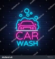 Car Wash Logo Vector Design In Neon Style Vector Illustration Isolated Template Concept Luminous Signboard Icon On A Car Wash Logo Car Wash Car Wash Posters