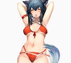 Download wallpaper sexy, anime, cat, tail, bikini, Nothing, Neko girl,  Arknights, cat girl, section seinen in resolution 1080x960