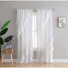 Peach Oak Single Curtain Panel White Astrea Ruffle 63 Inch Walmart Com Curtains Panel Curtains White Paneling