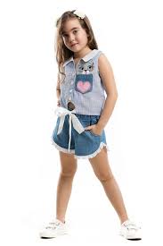 Mavi Kiz Cocuk Rakun Kot Sort Takim Denokids Trendyol Kizlar Kot Sort Cocuk Giyim