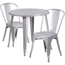Galvanized metal dining table and chairs. 30 Round Metal Restaurant Table With Steel Chairs
