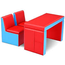 Costzon Kids Sofa 2 In 1 Multi Functional Kids Table Amp Chair Set 2 Seat Couch With Storage Box For Boys Kids Sofa Kids Table With Storage Baby Sofa Chair