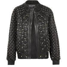 Balmain Studded Quilted Leather Bomber Jacket 14 320 Pen Liked On Polyvore Featuring Out Embellished Bomber Jacket Leather Bomber Jacket Embellished Jacket