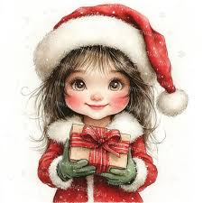 Christmas Girl Clipart: Watercolor Santa Hat Jpgs (digital Download)