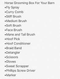 Horse Grooming Box List For Your Tack Room Grooming Stall Barn Horse Grooming Horse Care Horse Grooming Supplies