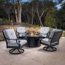 This patio chat set includes a loveseat, two club chairs, a fire table, and a propane. Verena 5 Piece Fire Chat Set Fire Pit Chat Set Patio Outdoor Garden Furniture