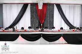Damask Black Red And White Wedding Ceremony And Reception Decor In London Ontario Damask Wedding Decor White Wedding Ceremony Red And White Weddings