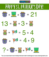 What do you get when you cross a pillow cover with a rock? Are You Ready 5 Free St Patricks Day Math Activities For Grades 3 8 Mashup Math