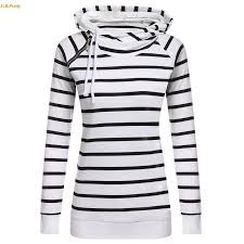 Black And White Striped Hoodie Women S New Fashion Women Casual Double Hooded Striped Long Sleeve Pullover Hoodie In Hoodies Sweatshir Long Sleeve Pullover Striped Hoodie Women Hoodies Sweatshirts