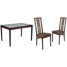 Flash Furniture Highland 5 Piece Walnut Wood Dining Table Set With Glass Top And High Triple Window Pane Dining Chairs Wood Dining Chairs Dining Table Setting