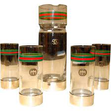 Set Of Four Glasses And Pitcher By Gucci Vintage Gucci Gucci Glasses Vintage Accessories