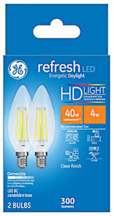 Ge Refresh Hd Decorative Led Light Bulbs Candelabra Base Daylight Clear Dimmable 300 Lumens 4 Watts 2 Pk Wilco Farm Stores