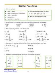 ones tenths and hundredths lesson plans worksheets