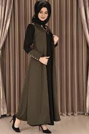Modamerve Broslu Elbise Haki Siyah Yag 4589 Fashion Dresses Nun Dress