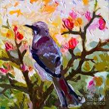 Abstract Mockingbird in Spring Painting by Ginette Callaway