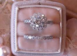 Vintage Inspired Diamond Halo Wedding Set Filigree Engagement Etsy Filigree Engagement Ring Halo Wedding Set Wedding Rings Vintage