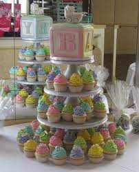 Baby Block Cupcake Tower Tartas De Bebe Cupcakes Baby Shower
