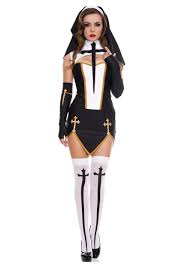 When a young nun at a cloistered abbey in romania takes her own life, a priest with a haunted past and a novitiate on the threshold of her final vows are sent by the vatican to risking not only their lives but their faith and their very souls, they confront a malevolent force in the form of a demonic nun. Bad Habit Nun Costume W Dress Thigh High Stockings