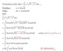 Integral dikembangkan karena alasan banyak matematikawan yang kesulitan menyelesaikan permasalahan yang berkebalikan dengan masalah turunan. Soal Dan Pembahasan Integral Metode Substitusi Trigonometri 1 3 Istana Mengajar