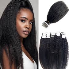 Amazon.com : Tape in Hair Extensions Human Hair, Kinky Straight Natural  Black Hair Extensions Real Human Hair 16 Inch Tape in Extensions for Black  ...