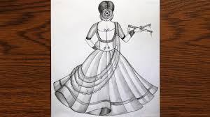 How To Draw A Traditional Girl With Dandiya Dance Indian Girl Drawing Girl Drawing Sketches Pencil Sketches Of Girls Tribal Art Drawings