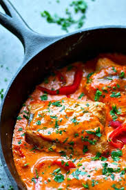 Pan Seared Salmon With Roasted Red Pepper Alfredo Sauce Recipe Stuffed Peppers Salmon Recipes Pan Seared Roasted Red Pepper Sauce