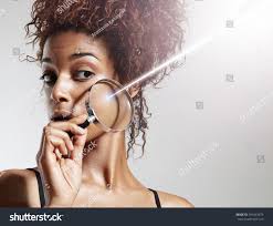 Woman Magnifying Glass Ray Light Laser Stock Photo 291067874