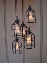 Reserved For Sarah 5 Light Industrial Bulb Cage Pendant With Upcycled Brushed Aluminum Canopy Metal Lamp Lamp Light Light Accessories