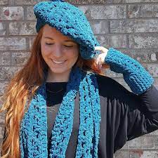 Hat Scarf Glove Set Teal And Multi Color Fingerless Glove Pom Etsy Hat Scarf Combo Scarf Set Hat Scarf Gloves Set