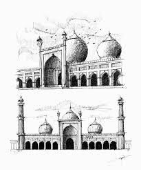 Jama Masjid Old Delhi India Ink Drawing Copyright C 2017 Hossam El Yamani All Rights Reserved Architecture Sketch Jama Masjid Delhi Jama Masjid