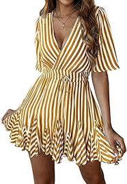 Womens Sexy Deep V Neck Short Sleeve Striped Tunic Party