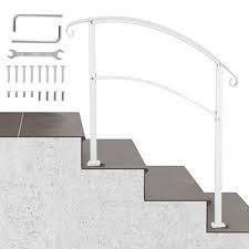 Paint or stain the posts and rails. Wrought Iron Handrail Fit 2 Or 3 Steps Outdoor Stair Railing Flexible Front Porch Hand Rail Transitional Hand Railings For Concrete Steps Or Wooden Stairs With Installation Kit White Walmart Com Walmart Com