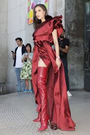 Sririta Jensen Attends Elie Saab During Haute Couture Fashion Thigh High Boots Heels High Boots Outfit